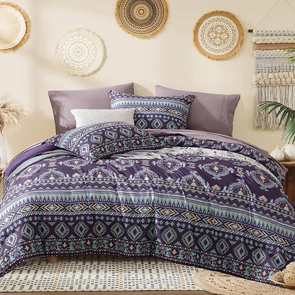 Geniospin King Size Comforter Set- 7 Pieces Boho Bed in a Bag, Western Bedding Set for All Seasons, Soft Aztec Bedding, Lightweight Comforter Bed Set with Sheets, Pillowcases & Shams
