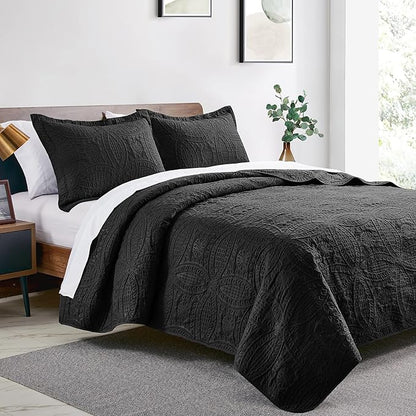 Love's cabin Twin Quilt Set Black Bedspreads - Soft Bed Fall Lightweight Bedspread Comforter - Modern Style Coin Pattern Coverlet for All Season - 2 Pieces (1 Quilt, 1 Pillow Sham)