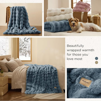 Bedsure GentleSoft Fluffy Fuzzy Twin Blanket, Soft Cozy Fleece Faux Fur Blanket, Pink Decorations Minky Velvet Couch Cover, Thick Warm Plush Women Men Birthday Gifts, 870GSM, Greyish Blue