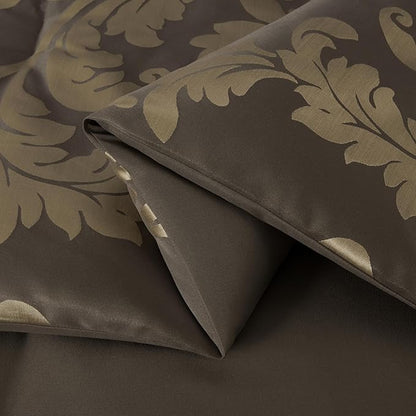 Chezmoi Collection 7-Piece Jacquard Floral Comforter Set (California King, Coffee/Gold)