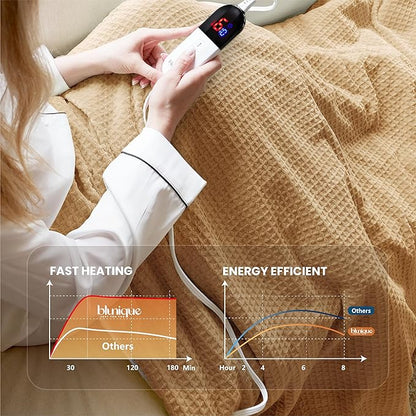 Heated Blanket Electric Blanket Full Waffle,72x84 Inches Sherpa Fleece Fast Heating Blanket 6 Heating Levels & 10 Hours Auto Off ETL Certification, Caramel Full