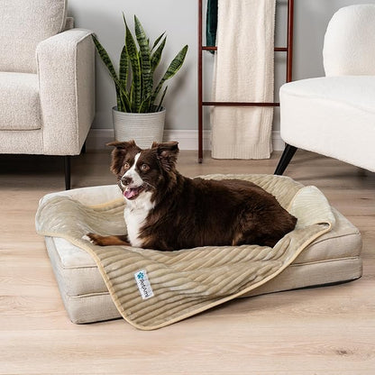 PetAmi Waterproof Dog Blanket, Leakproof Pet Blanket for Small Medium Large Dogs, Reversible Furniture Bed Sofa Couch Cover Protector, Plush Striped Pet Throw for Indoor Cat, 24x32 in, Taupe Beige