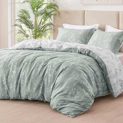 Love's cabin Grey Twin Comforter Set - Twin XL Size Comforter Set Dorm Bedding, 2 Pieces Cute Floral Bedding, Soft Reversible Flowers Comforter, 1 Comforter & 1 Pillow Sham