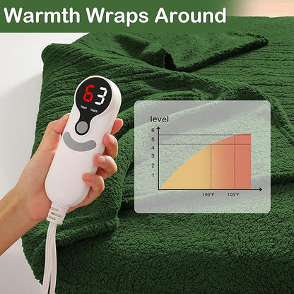 Electric Heated Blanket Full Size 72"×84" with 9 Heating Levels & 1-10Hs Auto Off，Double Sided Plush Sherpa, Energy Efficient, Machine Washable, for Couch & Bed, Green