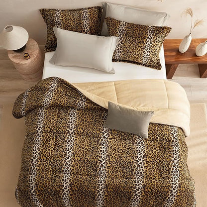 Petrichor Leopard Velvet Flannel Twin Comforter Set-Cheetah Print Western Blanket,Luxury Fuzzy Heavy Bedding Set, 2 Pieces Plush Winter Bed Set with Comforter (68"x88") & 1 Pillow Shams (20"x26")