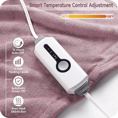 Electric Heated Blanket Full Size 72"×84", Breathable & Luxurious Flannel, Soft Warm Gift with Over-Heat Protection, 4 Heating Levels & 10 H Auto Shut Off, Machine Washable, Purple
