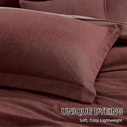 Monbix Full Size Comforter Set, Dark Red Bedding Comforter for Full Size Bed Set Reversible, Bedding Sets Full 7 Pieces, Cationic Dyeing Bed in a Bag with Comforter, Sheets, Pillowcases & Shams