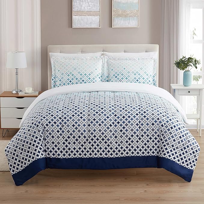 Sweet Home Collection 7 Piece Comforter Set Bag Solid Color All Season Soft Down Alternative Blanket & Luxurious Microfiber Bed Sheets, Genova, Full