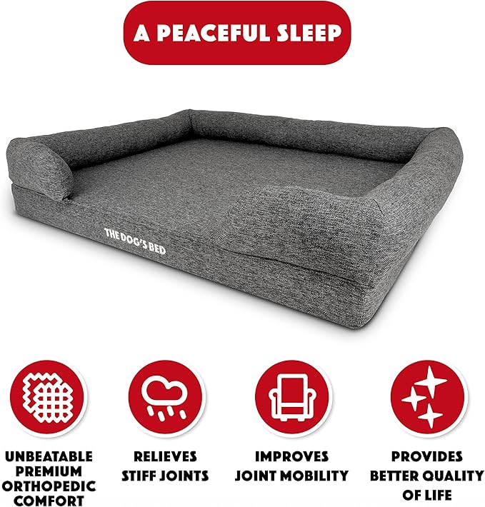 The Dog’s Bed Orthopedic Memory Foam Dog Bed with Bolsters, Linen Fabric, Grey Linen, XL