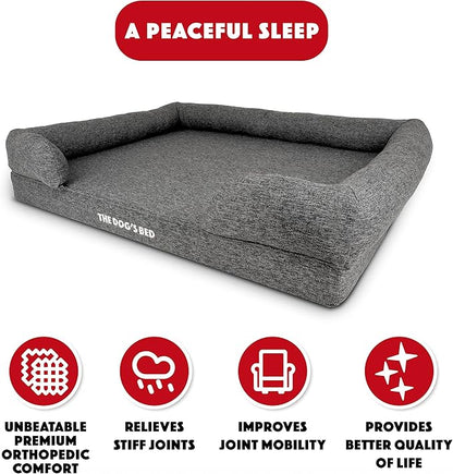 The Dog’s Bed Orthopedic Memory Foam Dog Bed with Bolsters, Linen Fabric, Grey Linen, XL