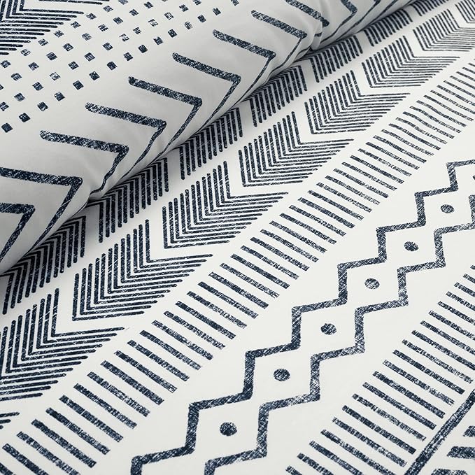Lush Decor Hygge Geo Reversible 3 Piece Cotton Duvet Set, King, Navy & White