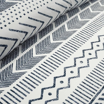 Lush Decor Hygge Geo Reversible 3 Piece Cotton Duvet Set, King, Navy & White