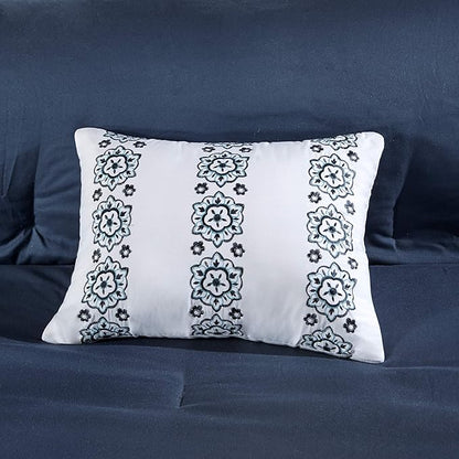 Intelligent Design Complete Bed In A Bag Casual Boho Comforter with Sheet Set Decorative Pillow, All Season Bedding Set, Twin, Loretta Navy 7 Piece