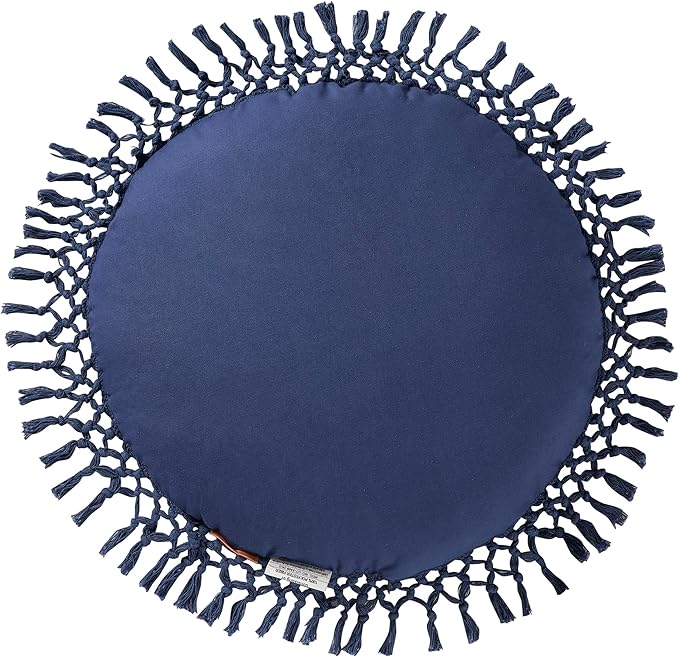 Indigo Ink - Decorative Throw Pillows for Couch or Bed, Boho Home Décor Round Cotton 20" x 20" Pillow with Tassels (Tufted Medallion Collection, Navy Blue)