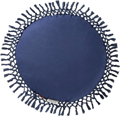 Indigo Ink - Decorative Throw Pillows for Couch or Bed, Boho Home Décor Round Cotton 20" x 20" Pillow with Tassels (Tufted Medallion Collection, Navy Blue)