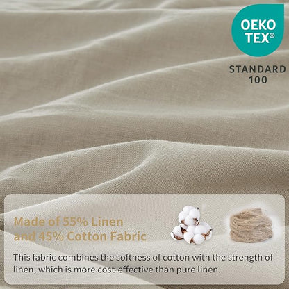 Simple&Opulence Belgian Linen Sheet Set Solid Color - 4 Pieces (1 Flat Sheet & 1 Fitted Sheet & 2 Pillowcases) Natural Flax Cotton Blend Soft Bedding Breathable Farmhouse - Khaki, Full Size