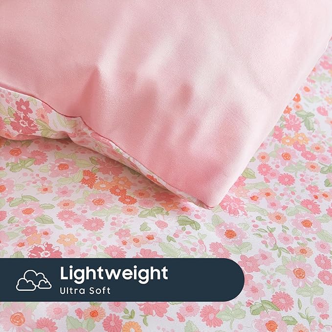 Wake In Cloud - Floral Comforter Set, Cute Vintage Flower Cottagecore Aesthetic for Women Teen Girls, Soft Lightweight Dorm Bedding, 3 Pieces, Pink, Full Size