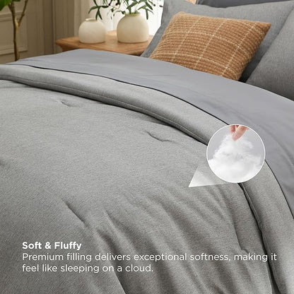 Bedsure King Size Comforter Set Dark Grey - Bed in a Bag King Bedding 7 Pieces, Cationic Dyed Bed Set Gift for Family, Dark Grey Soft Bedding for All Seasons Comforter with Sheets, Pillowcases & Shams