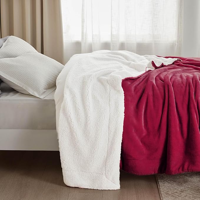 Bedsure GentleSoft Sherpa Fleece Blankets King Size for Bed - Thick and Warm Throw for Girls and Women, Soft Fuzzy Plush King Christmas Blanket for Winter, Non-Heated, Red, 108x90 Inches