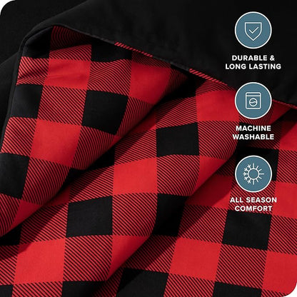 Bare Home Comforter Set - Queen Size - Ultra-Soft - Goose Down Alternative - Premium 1800 Series - All Season Warmth Comforter (Queen, Buffalo Plaid - Red/Black/Black)
