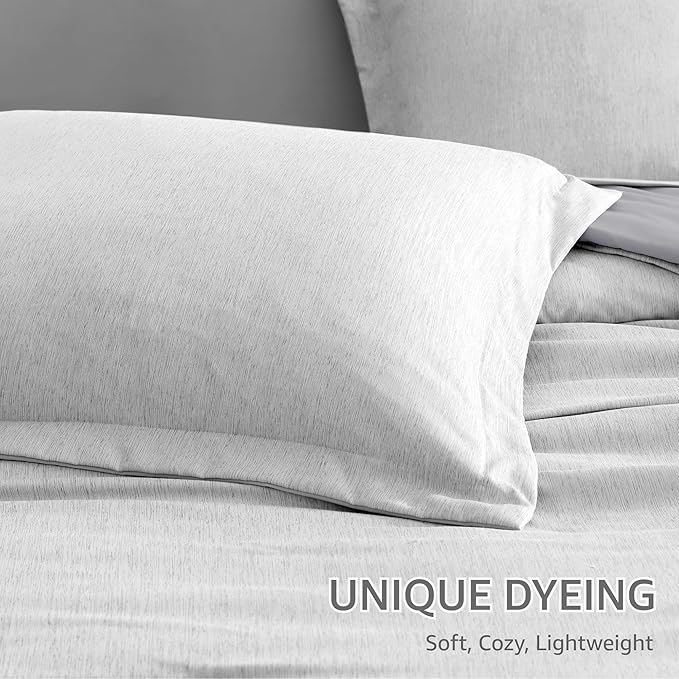 Monbix Queen Comforter Set - 7 Pieces Cationic Dyeing Light Grey Bed in a Bag Queen Bedding Sets with Comforter, Sheets, Pillowcases & Shams, Reversible Bedding Comforters Sets