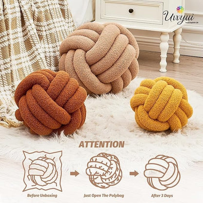 Uvvyui Knot Pillow Ball, Soft Home Decorative Pillows, Round Throw Pillow, Handmade Knotted Plush Pillow, Round Boucle Pillow Cushion (11 Inches Khaki)
