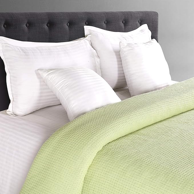 Glamburg 100% Cotton Thermal Twin Blanket, Breathable Waffle Blanket, All Season Sage Green