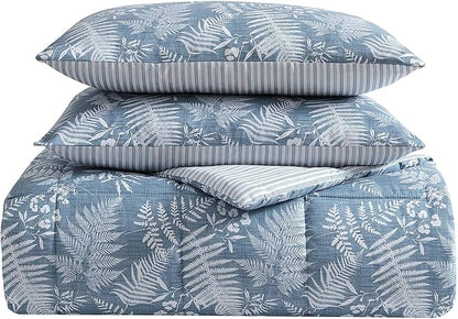 Eddie Bauer - Queen Comforter Set, Soft Reversible Bedding with Matching Shams, Wildflower Inspired Luxurious Bedding Set with Stripe Reverse (Fern Garden Blue, Queen)