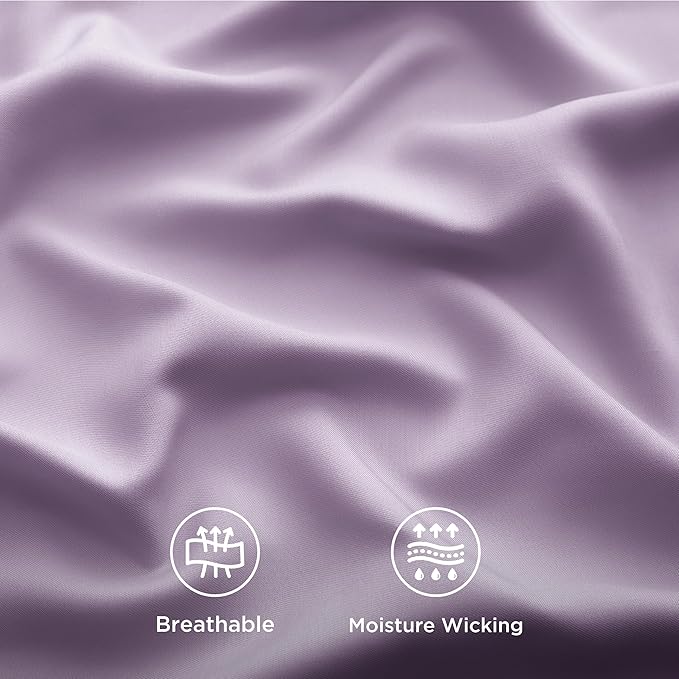 Bedsure Queen Sheet Set, Rayon Derived from Bamboo, Cooling Sheets, Breathable & Soft, Deep Pocket Up to 16 Inches, Hotel Luxury Silky Bedding for Hot Sleepers, Lilac