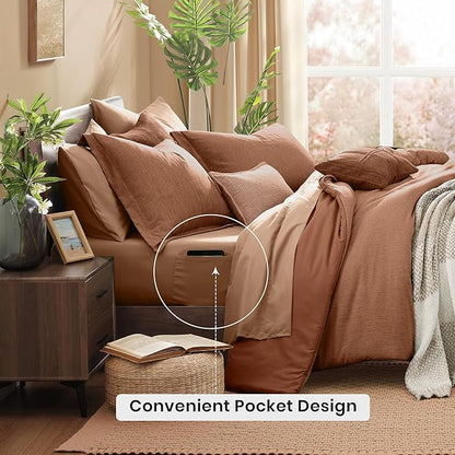 Monbix Super King Size Comforter Set, Autumn Leaf Bedding Set Reversible, Comforter Set 7 Pieces, Cationic Dyeing Bed in a Bag with Comforter, Sheets, Pillowcases & Shams