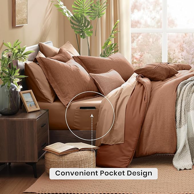 Monbix Oversized King Comforter Set - 7 Pieces Cationic Dyeing Autumn Leaf Bed in a Bag Bed Sets with Comforter, Sheets, Pillowcases & Shams, Reversible Bedding Comforters Sets (120 * 98)