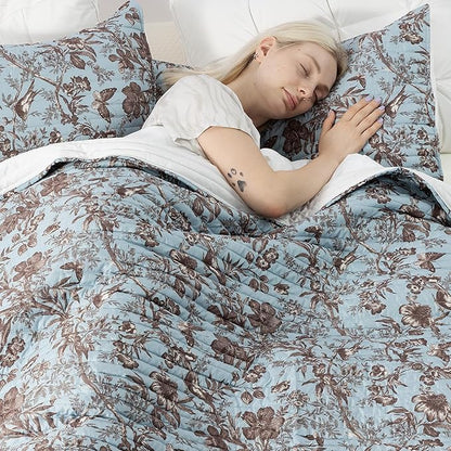 Quilt Set Queen Size Floral Patchwork Quilted, Soft Comforter Set Bedding Sets, Coverlet Bedspread Decorative Quilts with 2 Pillow Shams, (90"x90", 2 Pieces)