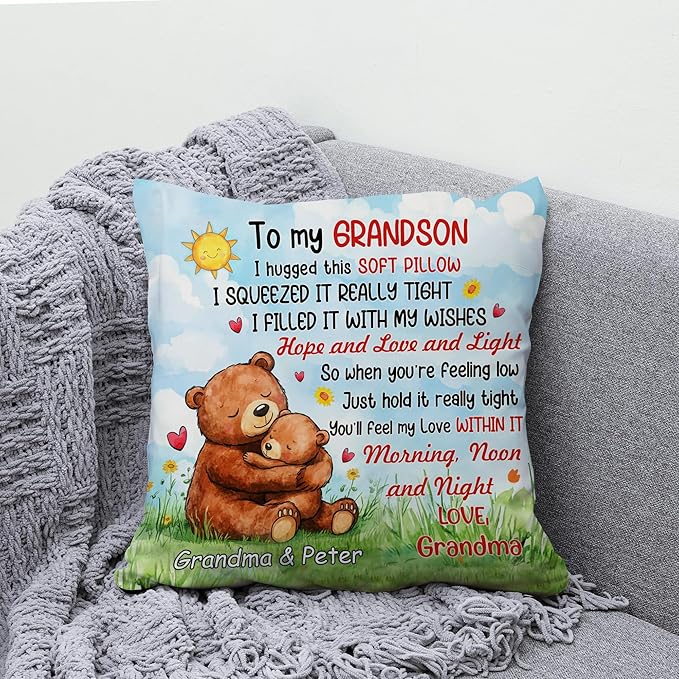 Hyturtle Personalized Grandson Pillow (Insert Included) Gifts from Grandma - Birthday Graduation for Grandson - Custom Name Sofa Couch Cushion Home Decor 2-Side Print Pillow