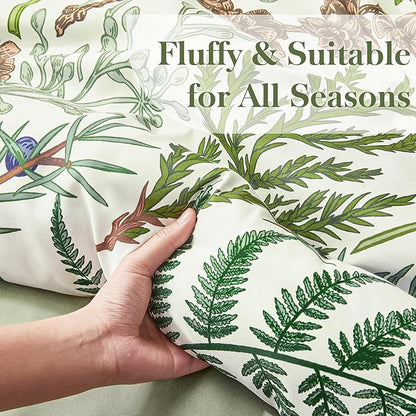 King Comforter Set - 3 Pieces Botanical Bedding Comforter Set, 1 Soft Vintage Beige Plant Flowers Comforter (104"x90") and 2 Pillow Shams(20"x36") Ultra-Soft Comfort Suitable for All Seasons