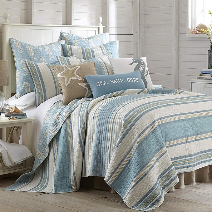 Levtex Home - Blue Maui - Decorative Pillow (12 x 24in.) - Sea Sand Surf - Light Blue and White