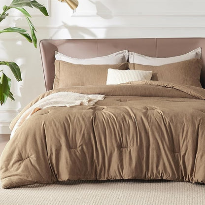 Bedsure King Size Comforter Set - Brown Soft Bedding for All Seasons, Cationic Dyed Bed Set, 3 Pieces, 1 King Size Comforter (104"x90") and 2 Pillow Shams (20"x36"+2")