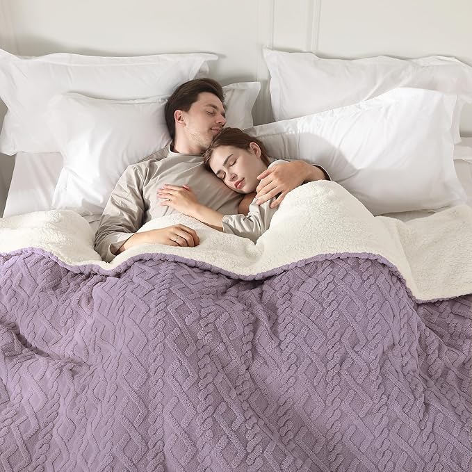 Electric Heated Blanket, 3D Pattern Design, Queen Size Heated Blanket Soft Warming Plush Electric Blanket Sherpa with 5 Heating Levels & 10 Hours Auto Off, Machine Washable, Lavender Violet