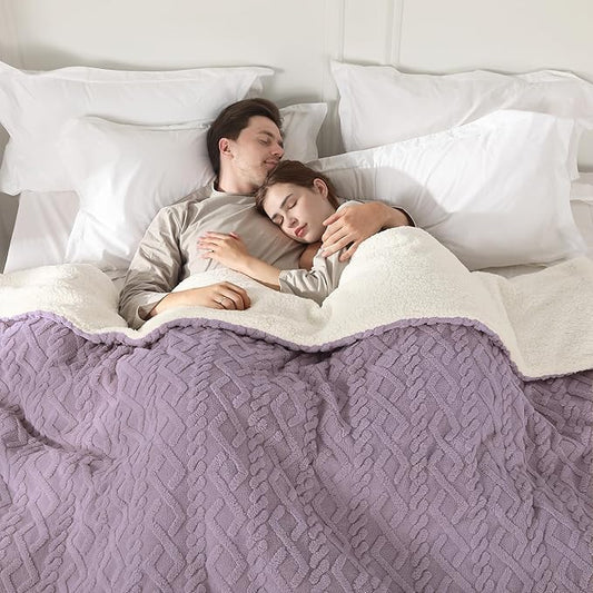 Electric Heated Blanket, 3D Pattern Design, Queen Size Heated Blanket Soft Warming Plush Electric Blanket Sherpa with 5 Heating Levels & 10 Hours Auto Off, Machine Washable, Lavender Violet