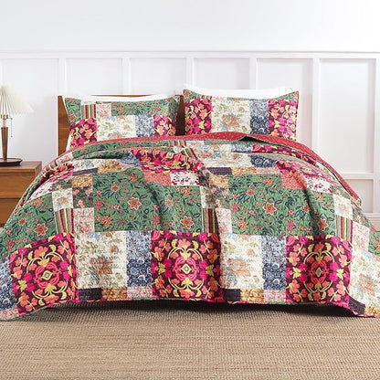King Quilt Set for Bed - Patchwork Quilts King Size, Comforter Coverlet Bedspread Reversible 90"x104" with 2 Pillow Shams