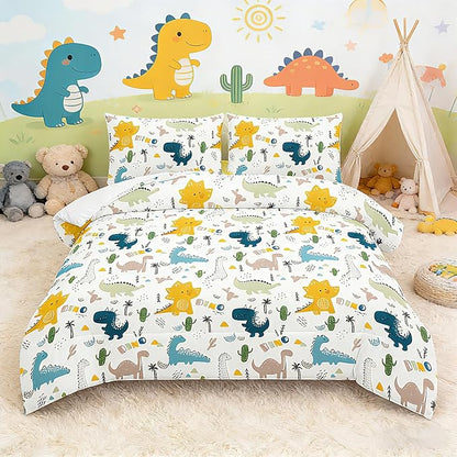 MWMWMW Dinosaur Bedding Set for Boys Twin Size, 2 Piece Cartoon Dinosaur Printed Comforter for Kids Boys, Lightweight Soft Microfiber Kids Bedding Set with Pillowcase All Season Use