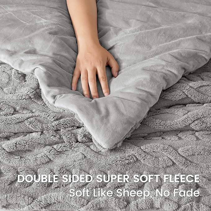 PHF Fluffy Sherpa Fleece Queen Comforter Set, 3 Pieces Warm Fuzzy Soft Bedding for Winter, 3D Tufted Flannel Plush Shaggy Bed Set, 1 Comforter (90"x90") and 2 Pillowcases (20"x26"), Grey