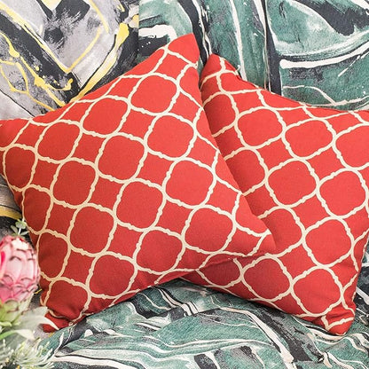 JMGBird Water-Resistant Outdoor Pillows Set of 2, 18x18 inch Durable Red White Checkered Throw Pillows with Inserts for Patio Furniture