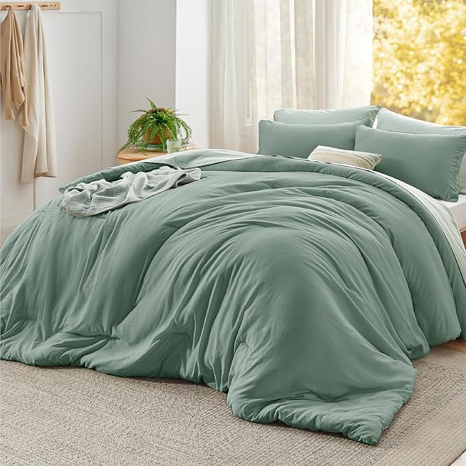 Bedsure Super King Plus Comforter Set, Sage Green Soft Prewashed Bedding for All Seasons, 3 Pieces GentleSoft™ Bed Set, 1 Lightweight Comforter (128"x120") and 2 Pillowcases (20"x36")