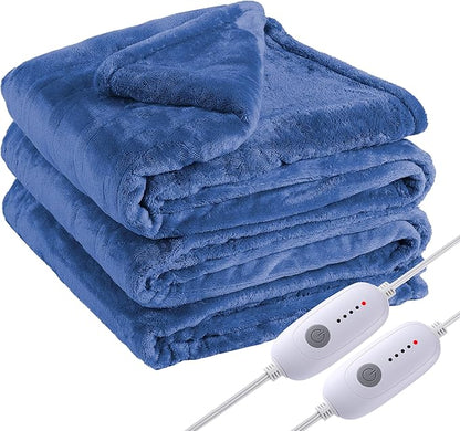 Electric Heated Blanket Queen Size 84"×90" Dual Control, 5 Heating Settings & 10Hs Auto Off, Overheat Protect, Energy Efficient, for Sofa & Bed, Machine Washable, Denim Blue