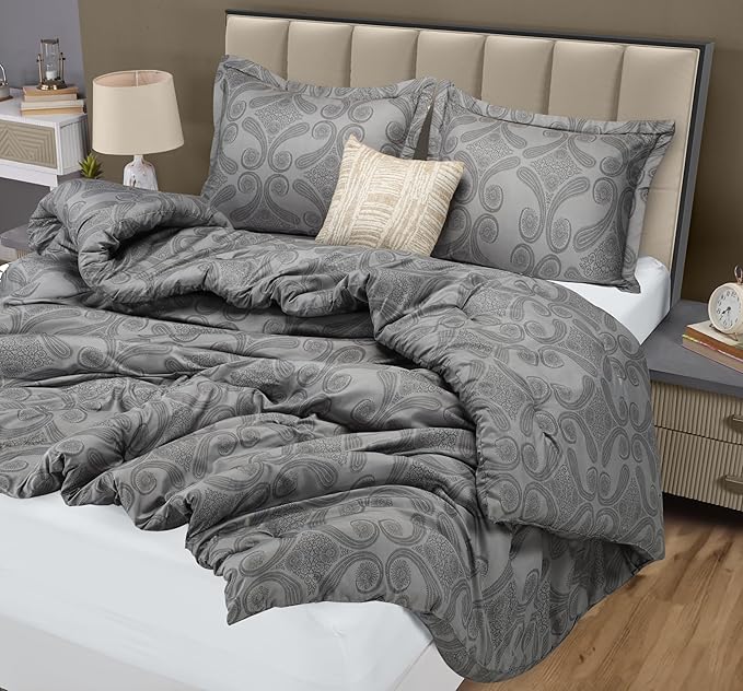 Queen Comforter Set 3 Piece Paisley Grey by Utopia Bedding Floral Comforters Queen Size Bedding Comforters Set Down Alternative Soft Bed Set 1 Comforter(88 x 88 inches) 2 Pillow Shams(20 x 26 inches)