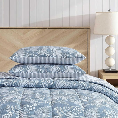 Eddie Bauer - King Comforter Set, Soft Reversible Bedding with Matching Shams, Wildflower Inspired Luxurious Bedding Set with Stripe Reverse (Fern Garden Blue, King)