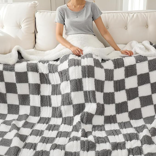 Electric Heated Blanket Full Size 72"×84" with 9 Heating Levels & 1-10Hs Auto Off, Checkered Plaid Double Sided Sherpa, Energy Efficient, Machine Washable, for Couch & Bed, Light Gray