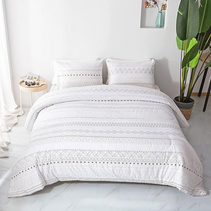 White Geometric Comforter Sets Queen, Boho Bedding Aztec Striped Arrow Pattern,Lightweight Soft Microfiber Down Alternative Comforter Bed Set