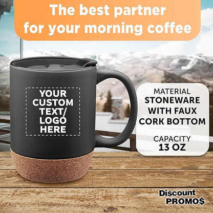 Custom Barista Ceramic Mugs with Cork Bottom 13 oz Set of 12/36/72 Personalized Bulk Pack Perfect for Coffee Tea Espresso Hot Cocoa Other Beverages - Black