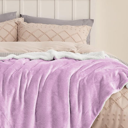 Bedsure GentleSoft Sherpa Fleece Blankets Queen Size for Bed - Thick and Warm Throw for Girls and Women, Soft Fuzzy Plush Queen Blanket for Winter, Non-Heated, Lilac, 90x90 Inches